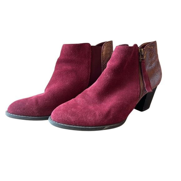 Vionic Anne bootie burgundy suede and faux snakeskin sz 9 work career - Picture 2 of 9